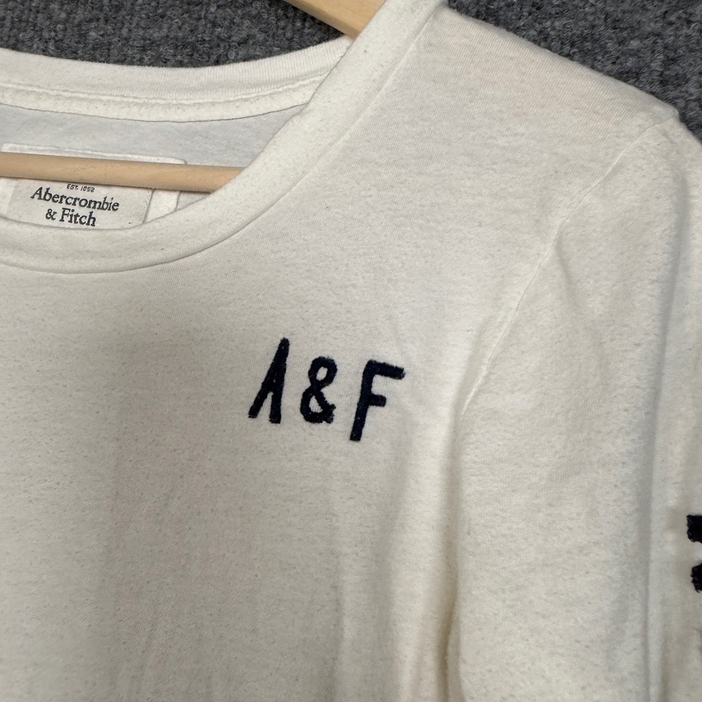 Y2K Abercrombie & Fitch Small T-Shirt White Cotton Logo Crew Neck Long Sleeves - Picture 4 of 10